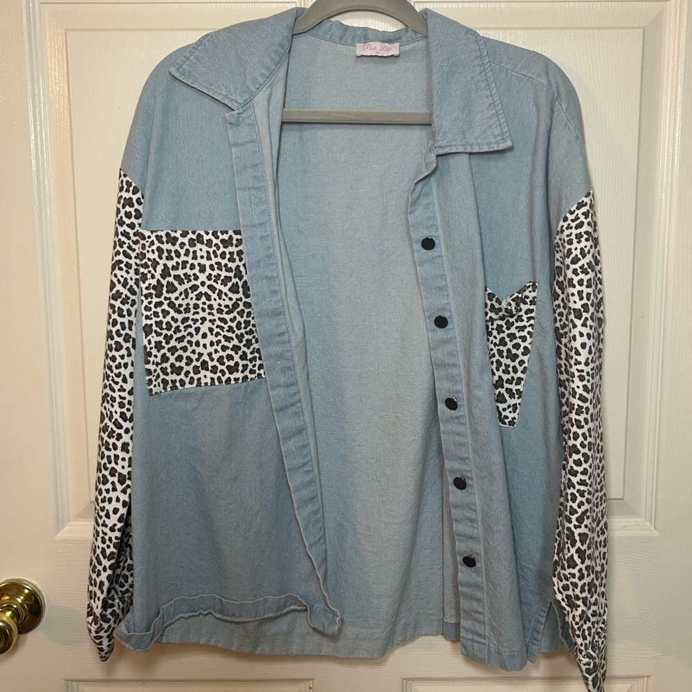 Pink Lily Animal Print Jean Jacket